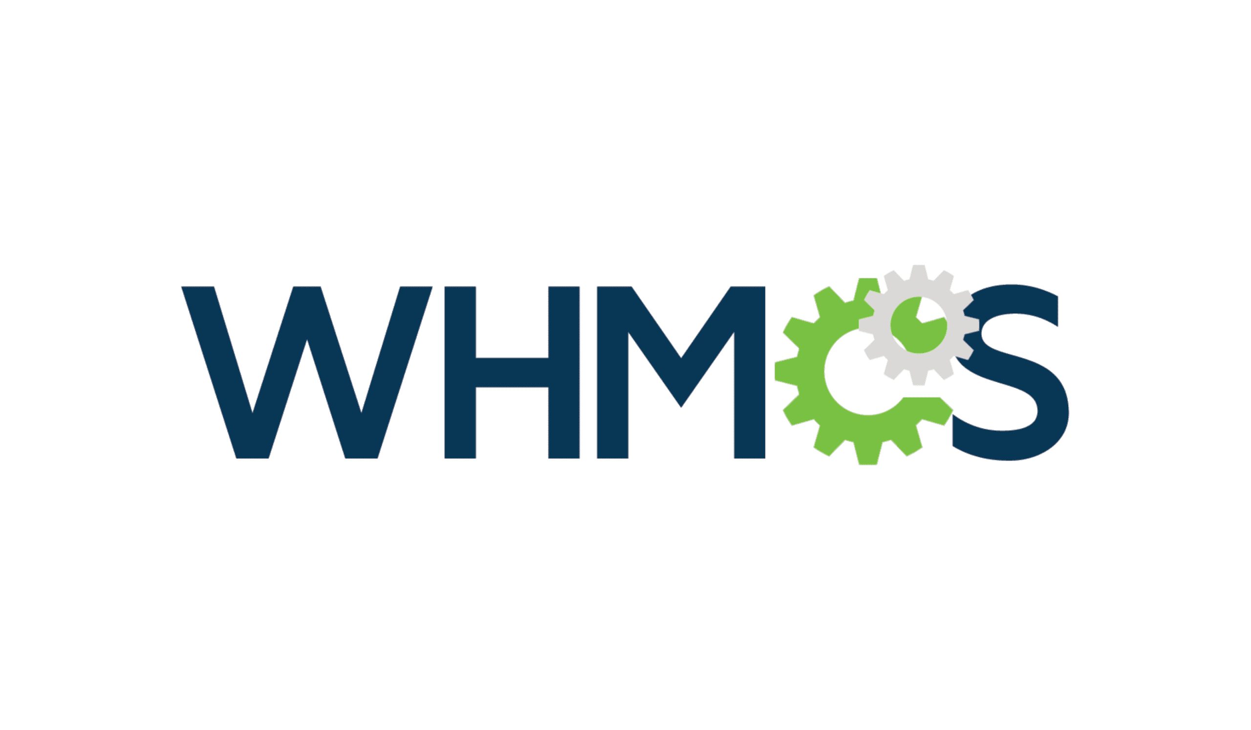 WHMCS logo displayed on a white background, featuring a stylized design in blue and green colors.