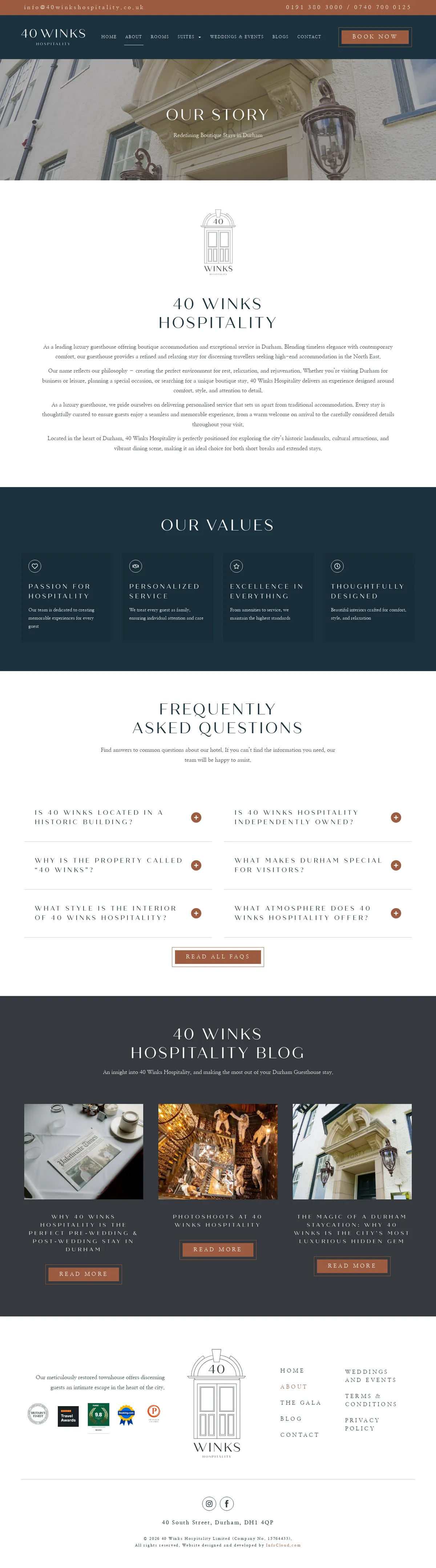 40 Winks Hospitality - About page