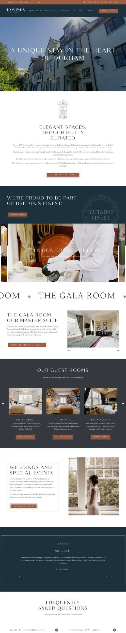 40 Winks Hospitality website homepage on desktop, designed and built by InfaCloud