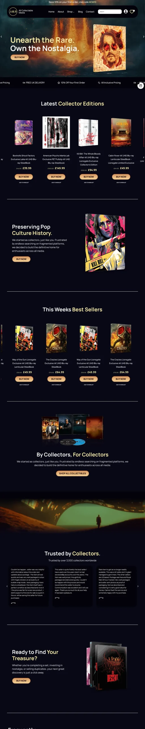 All Collectable Media website homepage on desktop, designed and built by InfaCloud