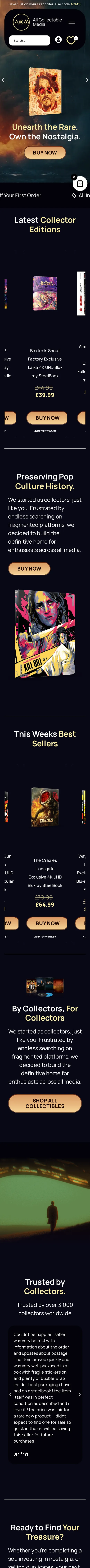 All Collectable Media website on a mobile phone