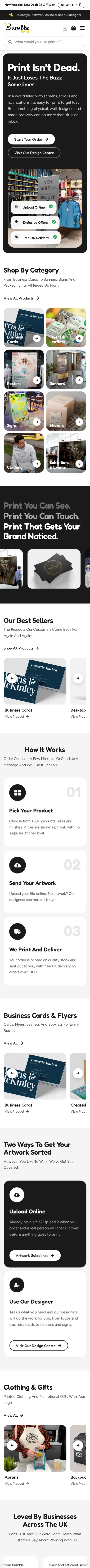 Bumble Print website on a mobile phone