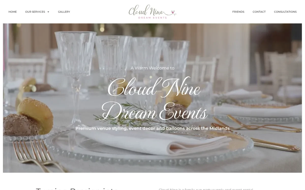 Cloud Nine Dream Events website designed by InfaCloud