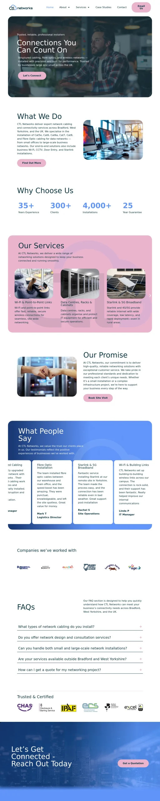 CTL Networks website homepage on desktop, designed and built by InfaCloud