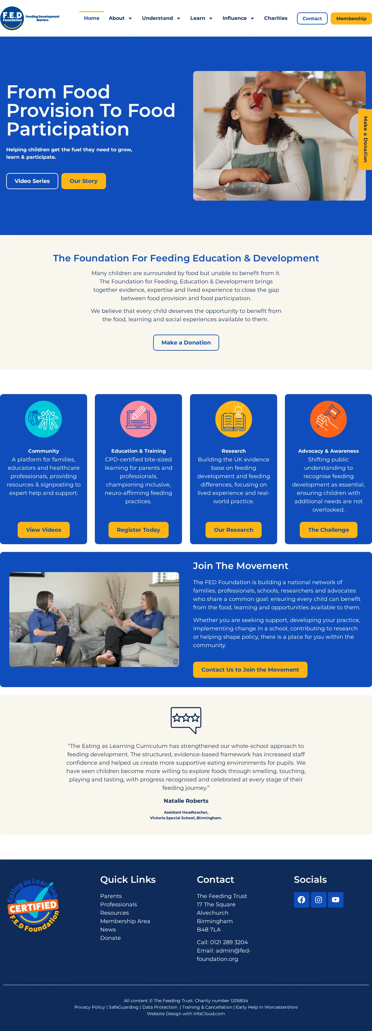 The FED Foundation website homepage on desktop, designed and built by InfaCloud