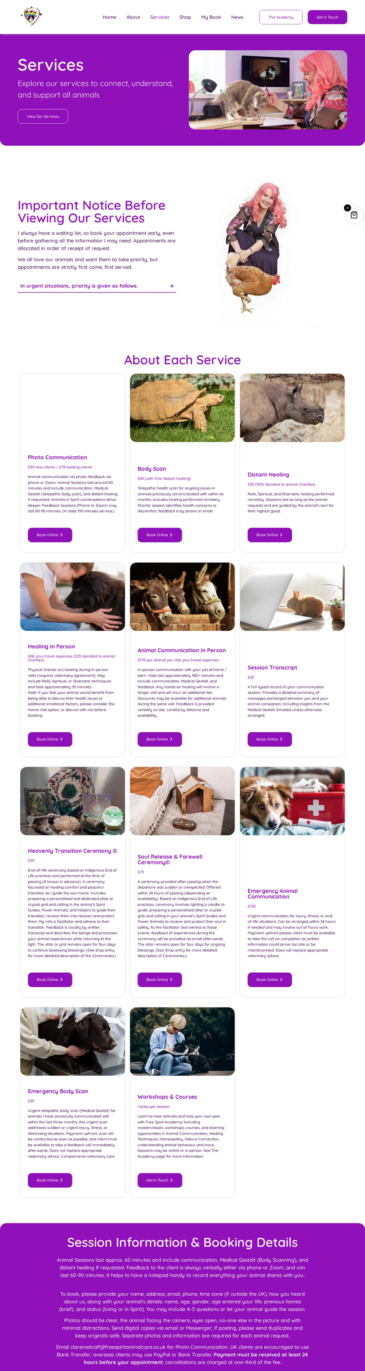 Free Spirit Animal Care - Services page
