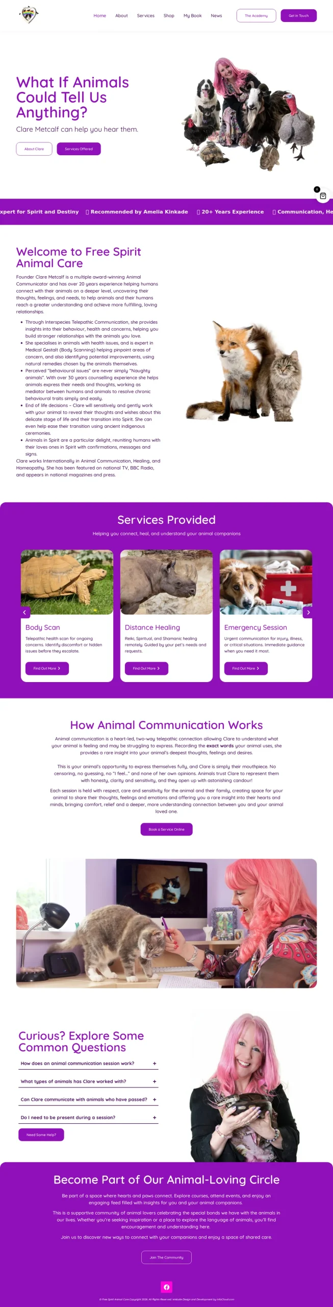 Free Spirit Animal Care website homepage on desktop, designed and built by InfaCloud