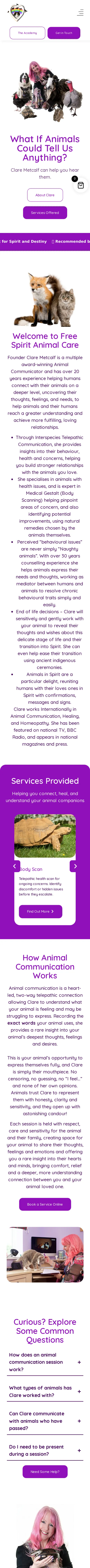 Free Spirit Animal Care website on a mobile phone