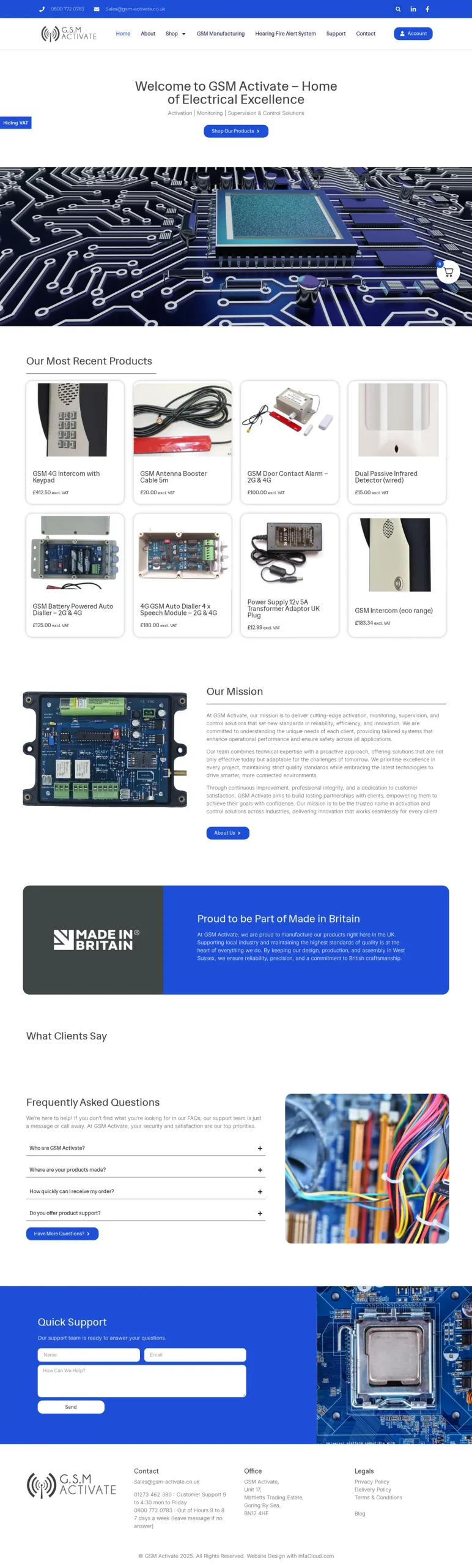 GSM Activate website homepage on desktop, designed and built by InfaCloud