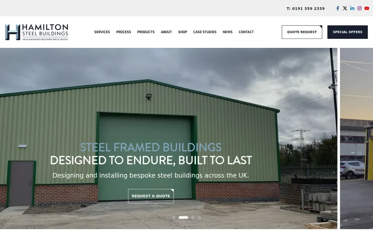 Hamilton Steel Buildings website designed by InfaCloud