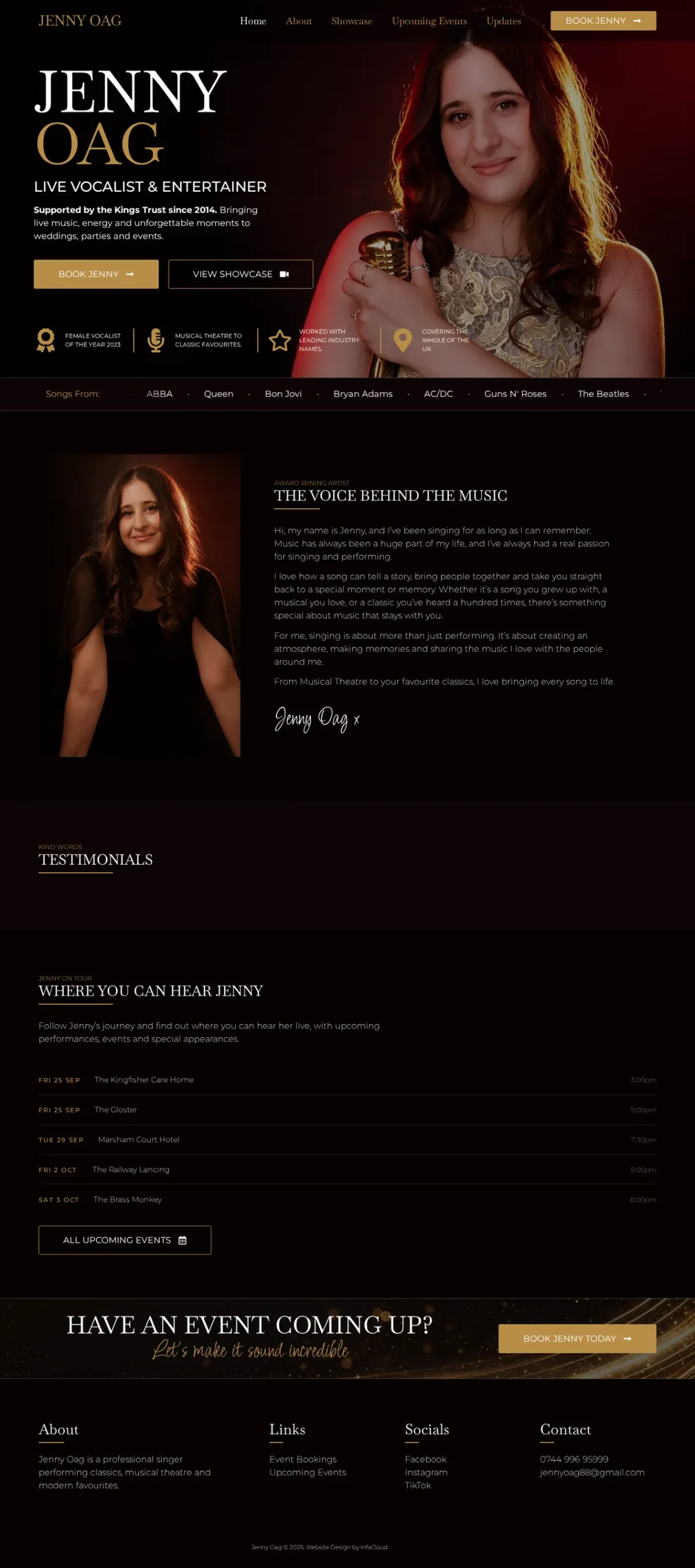 Jenny Oag website homepage on desktop, designed and built by InfaCloud