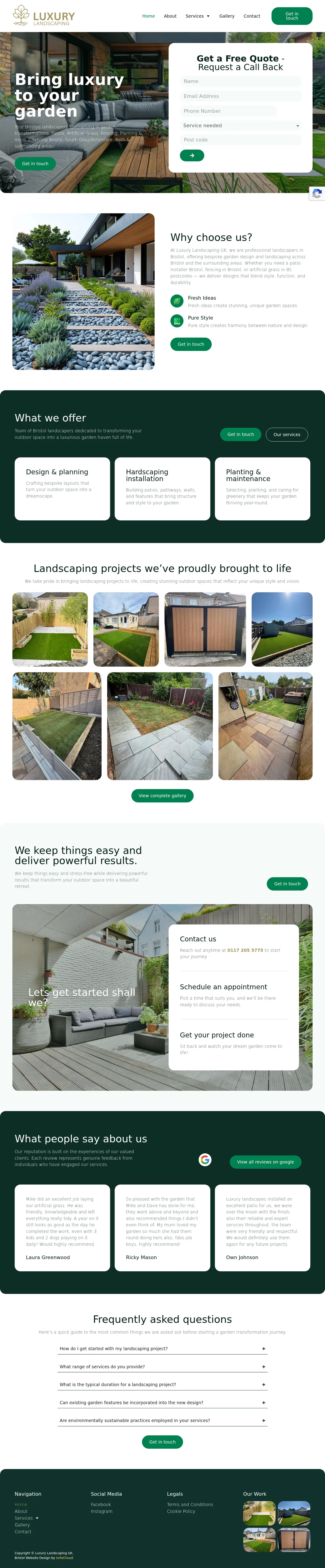 Luxury Landscaping UK website homepage on desktop, designed and built by InfaCloud