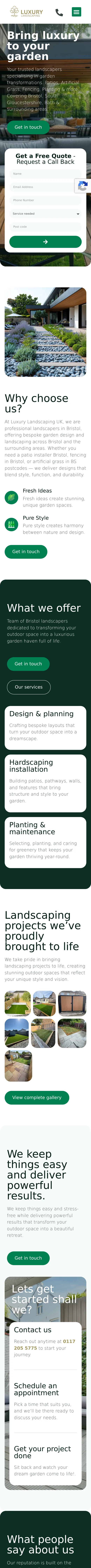 Luxury Landscaping UK website on a mobile phone