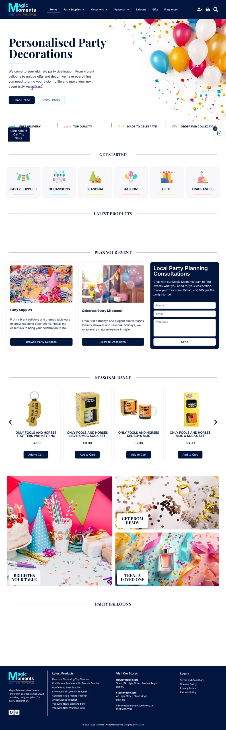 Magic Moments website homepage on desktop, designed and built by InfaCloud