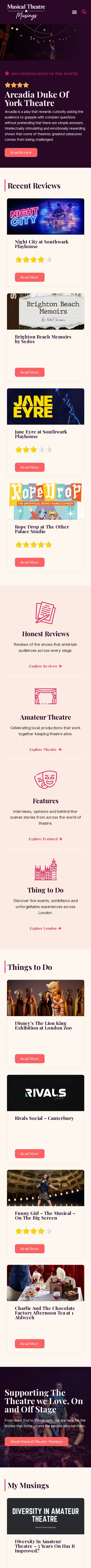 Musical Theatre Musings website on a mobile phone