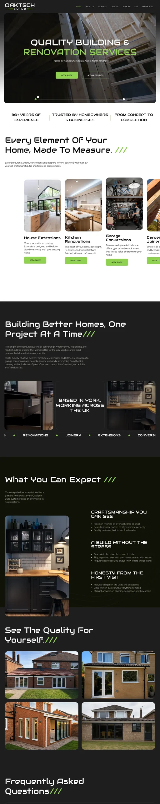 OakTech Build website homepage on desktop, designed and built by InfaCloud
