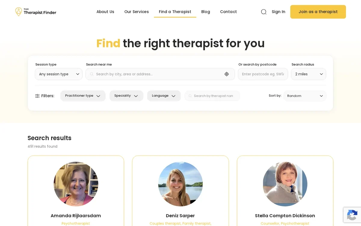 The Therapist Finder website designed by InfaCloud
