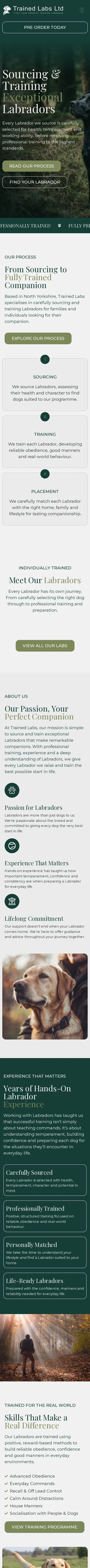 Trained Labs website on a mobile phone