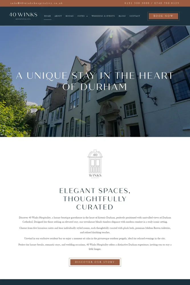 40 Winks Hospitality website, designed and built by InfaCloud in Durham