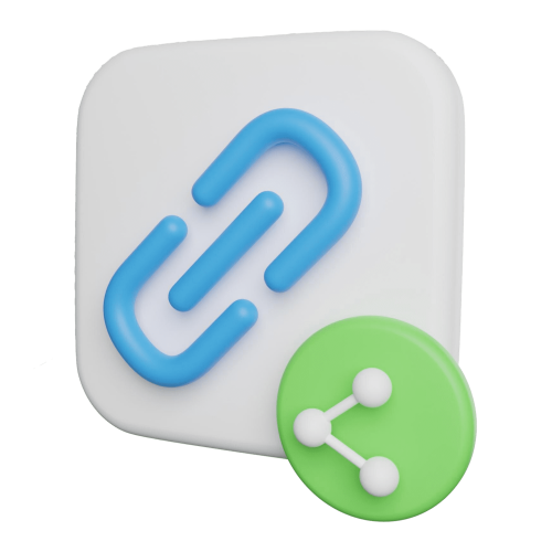 SEO - 3D chain link with a share symbol representing backlinks
