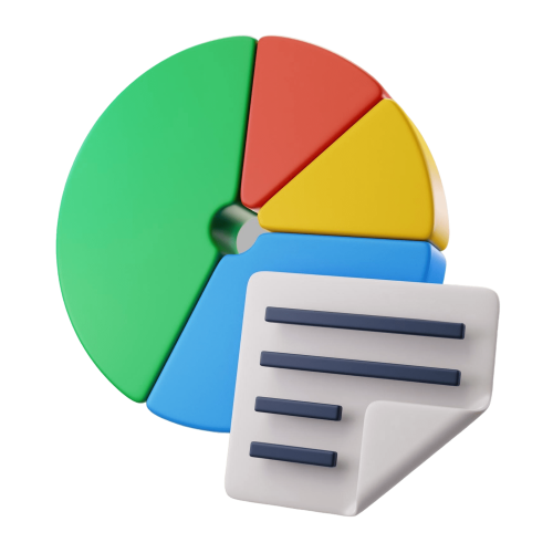 3D pie chart with a report representing website analytics