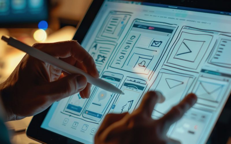 Person using digital tablet to create artwork on computer screen, digital drawing technology concept